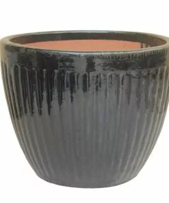 Flash Sale βοΈ Various Brands Round Planter with Vertical Ribbing, Glossy Black, Medium - GC0577GBM - Planters π