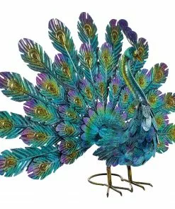 New 😉 Alpine Metallic Feather-Spread Peacock Outdoor Décor JUM232 - Garden Accessories 🤩