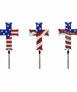 Budget ⌛ Alpine Patriotic Solar Patriotic Cross Garden Stake - RGG452A - Garden Accessories 🛒