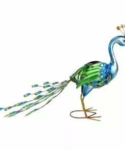 Hot Sale ✔️ Alpine Solar Garden Peacock Décor with LED Light - SLL2266SLR-HH - Lighting, Torches & Firepits 😍