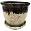 Wholesale 🤩 Various Brands Embossed Planter with Attached Saucer, Black/Cream, Small - R358BKCS - Planters ❤️