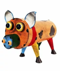 Hot Sale 👍 RK Brand Alpine Colorful Recycled Metal Style Pig Décor - LJJ1396HH - Garden Accessories 😉