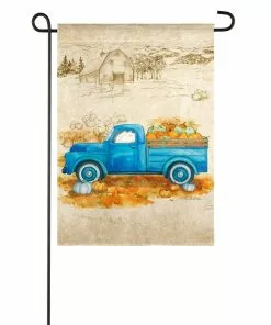Coupon 😀 Evergreen Pumpkin Farm Truck Garden Suede Flag - 14S9281 - Garden Flags 🧨