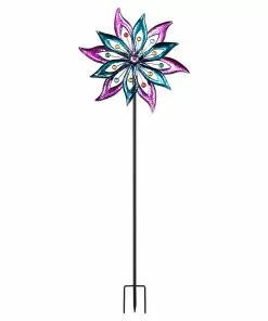 New π Alpine Dual Floral Wind Spinner Stake - SLL1872 - Garden Accessories π