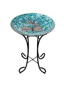 Brand new π Alpine Dragonfly Glass Mosaic Birdbath with Metal Stand - HMD196A - Bird Bath π