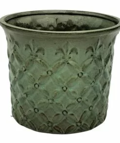 Outlet 😀 Various Brands Fleur de Lis Planter, Seafoam, Large - YX154SFL - Planters ❤️