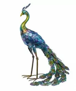 Best deal 🥰 Alpine Metallic Peacock Outdoor Décor with Glossy Finish JUM208 - Garden Accessories 🥰
