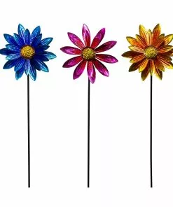 Promo ⭐ Alpine Metal Floral Wind Spinner Stake - LJJ1144A - Garden Accessories 👍