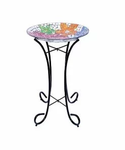 New π Alpine Floral Glass Mosaic Birdbath with Metal Stand - HMD106A - Bird Bath π