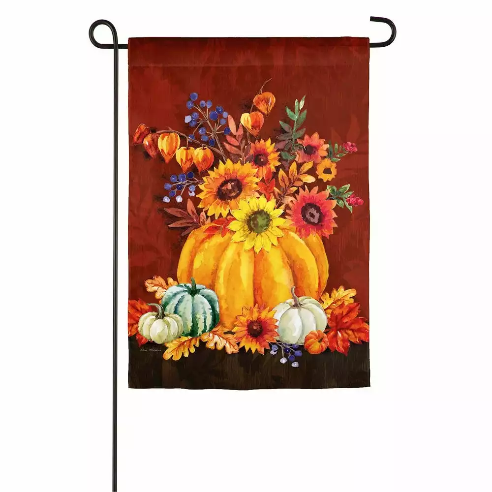 Outlet π Evergreen Harvest Floral Pumpkin Bouquet Garden Textured Suede Flag -Β 14ES9374 - Garden Flags π