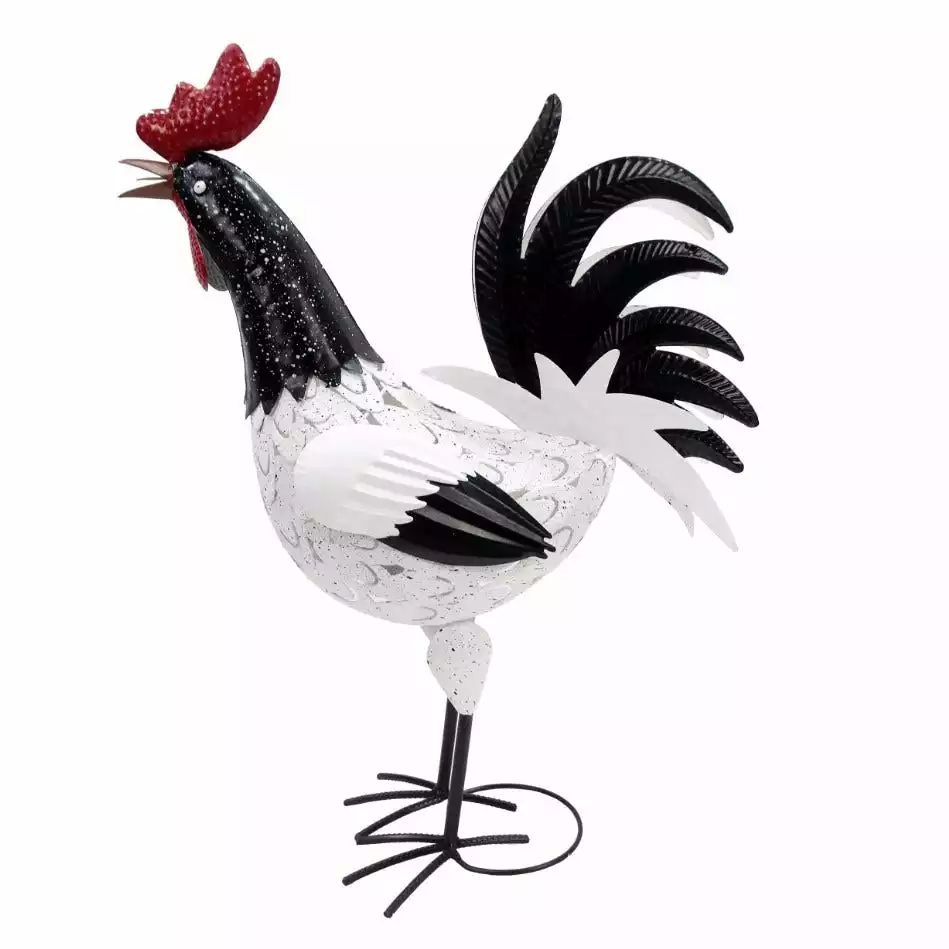 Outlet βοΈ RK Brand Alpine White Spotted Black Rooster Statue - JUM392 - Garden Accessories π§¨