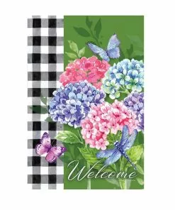 Best Sale ⭐ Evergreen Hydrangea Checks Garden Suede Flag - 14S9692 - Garden Flags ✨