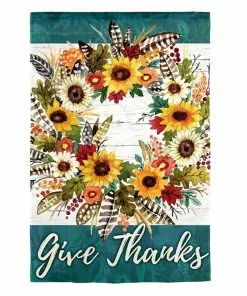 Best Pirce 🔔 Evergreen Give Thanks Wreath Suede Garden Flag - 14S9264 - Garden Flags 💯