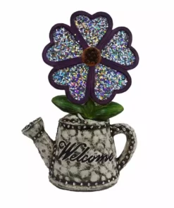 Hot Sale ✔️ Alpine Glittered White Flower Watering Can 'Welcome' Statue - WQA1406HH - Garden Accessories 👍