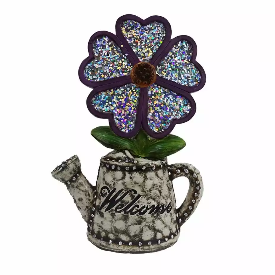 Hot Sale βοΈ Alpine Glittered White Flower Watering Can 'Welcome' Statue - WQA1406HH - Garden Accessories π