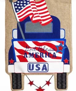 New 🧨 Evergreen Patriotic Pick-Up Truck Garden Burlap Flag - 14B4186BL - Garden Flags 🧨